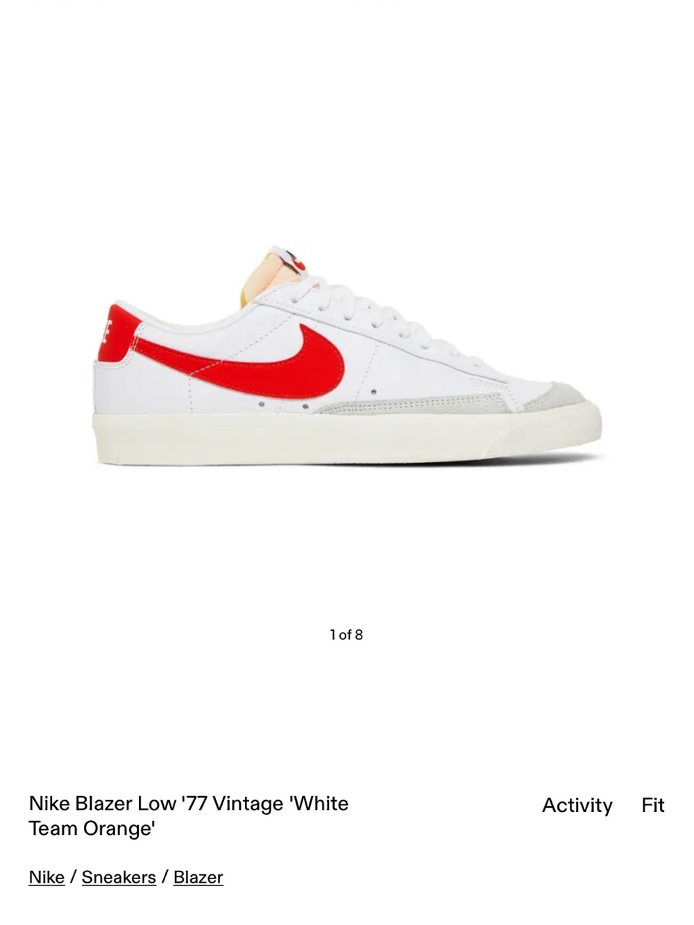 Nike Blazer Low '77 Vintage Men's Sneakers - White / Orange. Size 10. Leather.
